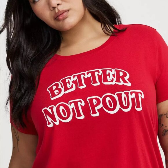 Torrid T-Shirt 1X Red "Better Not Pout" Cotton Jersey Holiday Relaxed Fit 14-16 - Picture 2 of 4